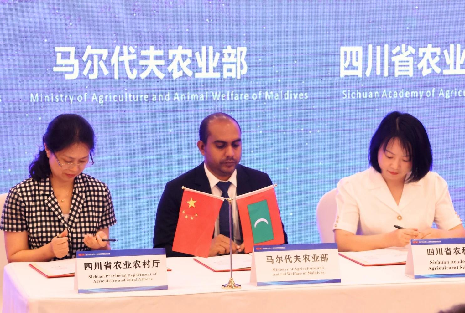 ދަނޑުވެރިކަން ތަރައްޤީކުރުމަށް އެހީތެރިކަން ފޯރުކޮށް ދިނުމު ގޮތުން 'ދިވެހި ސަރުކާރާއި ޗައިނާގެ 'ސިޝުއާން ޕްރޮވިންޝިއަލް ޑިޕާޓްމަންޓް އޮފް އެގްރިކަލްޗަރ އެންޑް ރޫރަލް އެފެއާޒް' އާ ދެމެދު އެމް.އޯ.ޔޫ އެއް ގައި މިއަދު ވަނީ ސޮއިކުރައްވައިފި